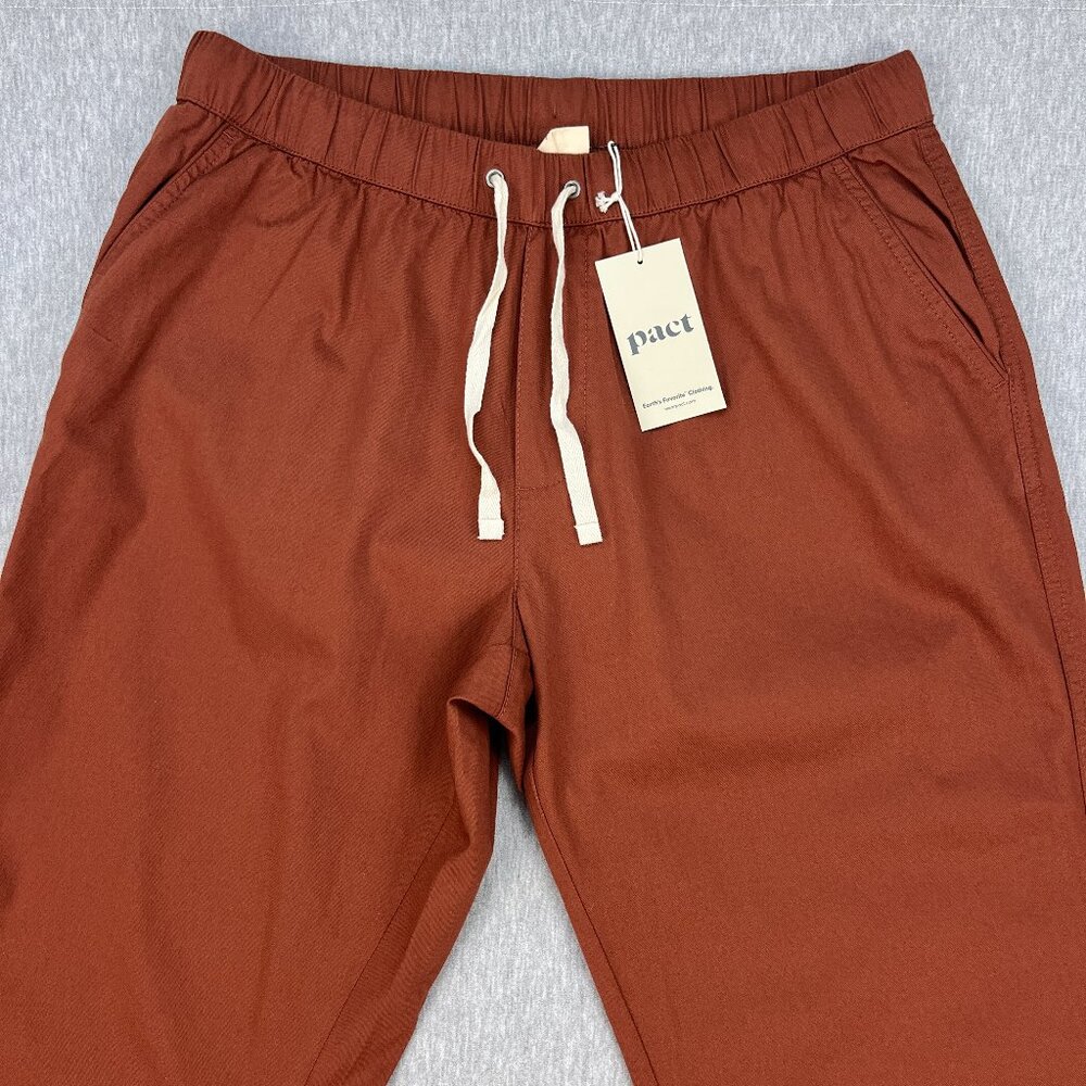 Pact Organic Daily Twill Pants Womens XL Terra Cotta Brown Elastic Waistband NEW - Picture 2 of 14